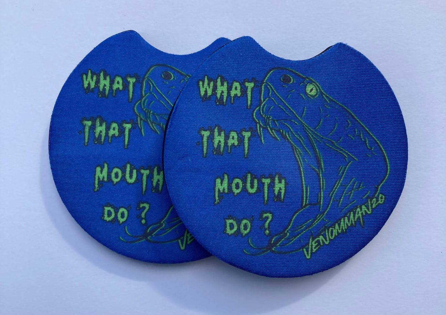 "What That Mouth Do?" Blue Car Coaster Set of Two