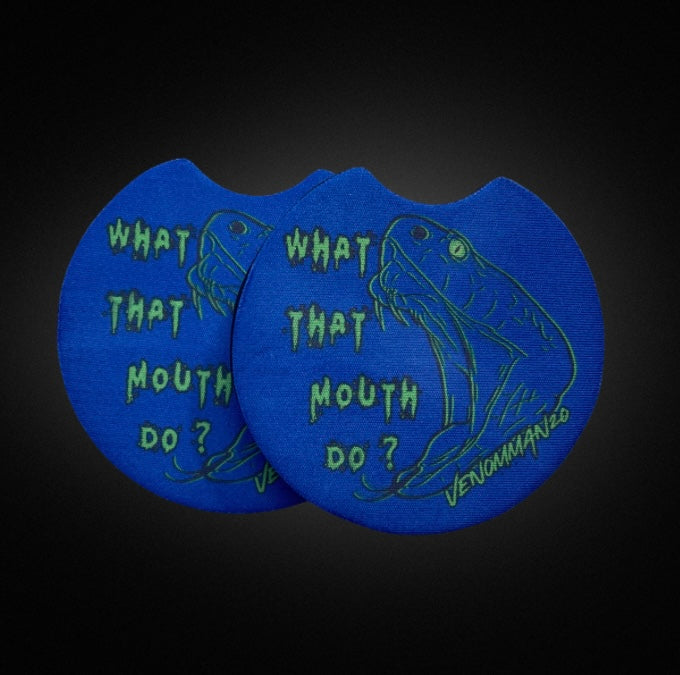 "What That Mouth Do?" Blue Car Coaster Set of Two